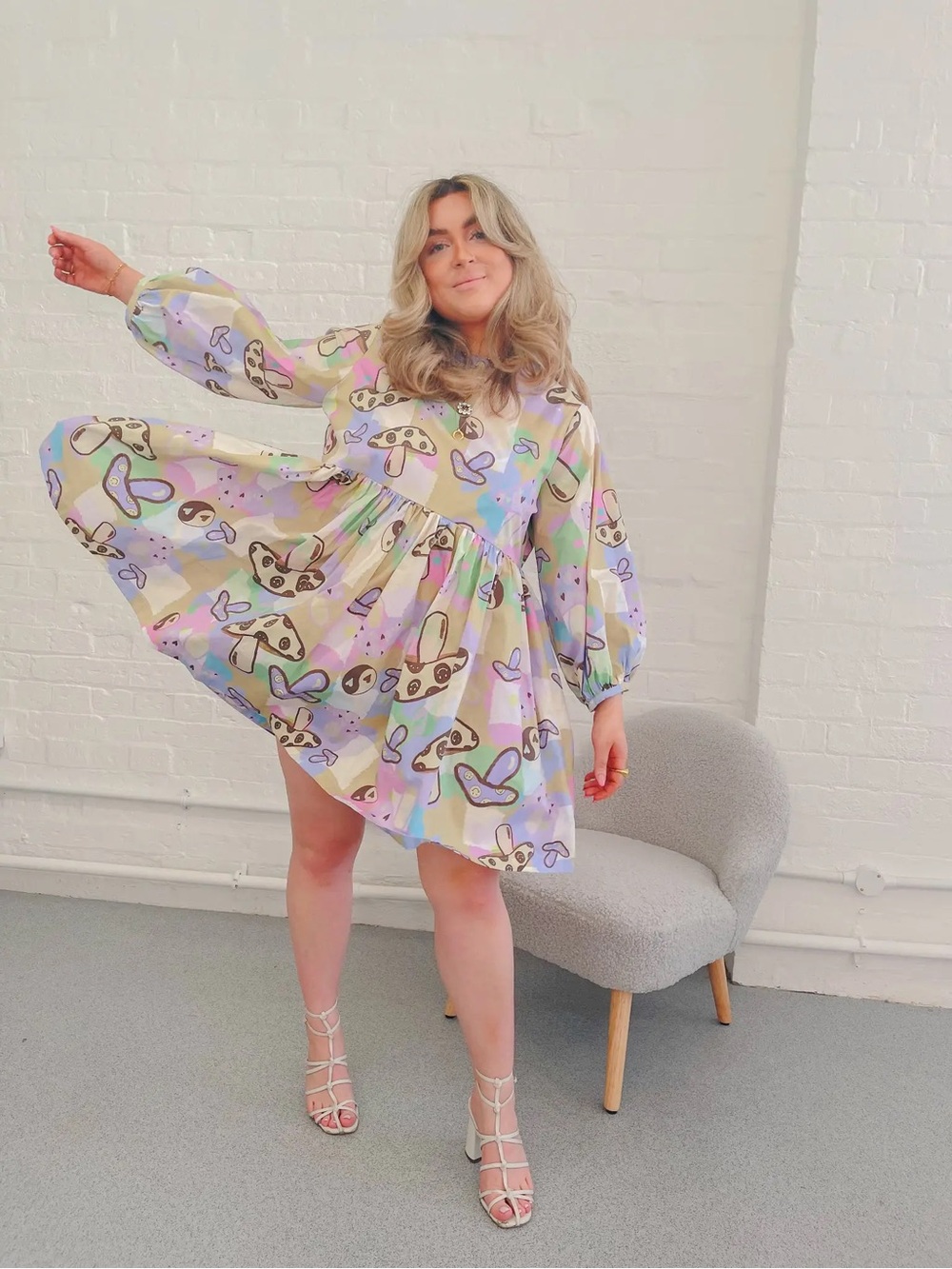 Megan Crosby Toadstool puff sleeve babydoll dress- 100% cotton